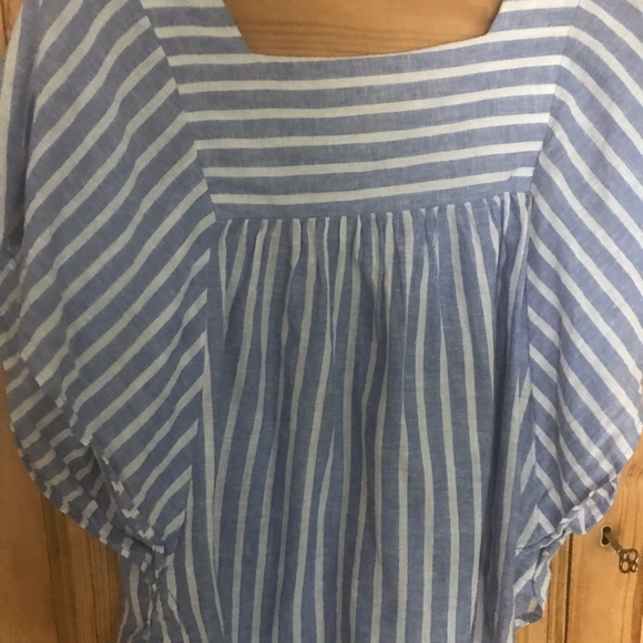 Blue and white striped blouse Sz L EUC - Picture 4 of 4
